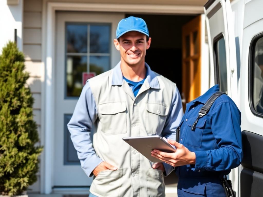 Field service technician with a tablet at a customer's home